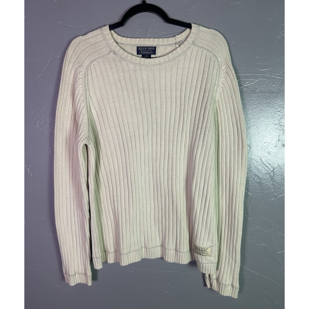 vintage Polo Jeans Co. by Ralph Lauren cream rib-knit cotton crewneck sweater L